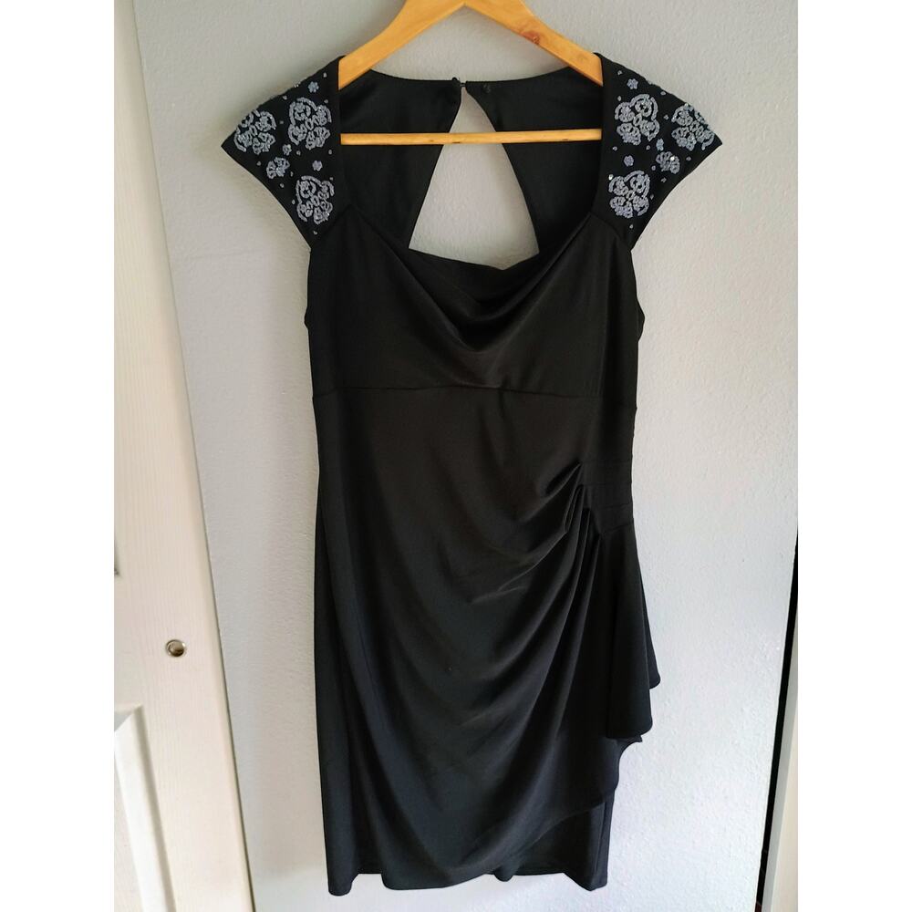 black dress beaded floral accents dress barn collection size 8 women's